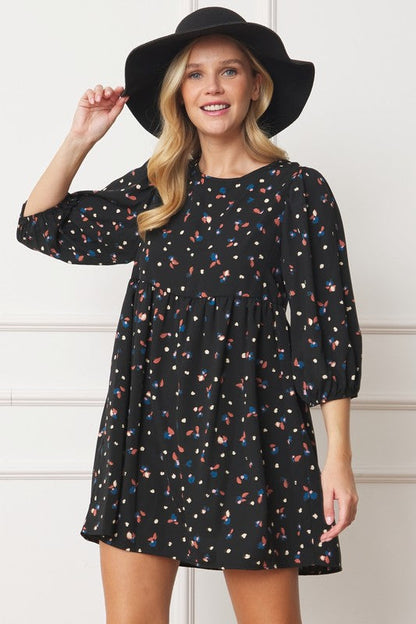 Abstract Polka Dot Bishop Sleeve Mini Dress by EG fashion | Fleurcouture