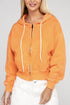 Acid Wash Fleece Cropped Zip-Up Hoodie LT ORANGE S by ZENANA | Fleurcouture