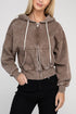 Acid Wash Fleece Cropped Zip-Up Hoodie MOCHA S by ZENANA | Fleurcouture