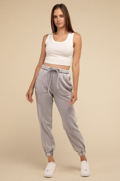 Acid Wash Fleece Sweatpants with Pockets by ZENANA | Fleurcouture