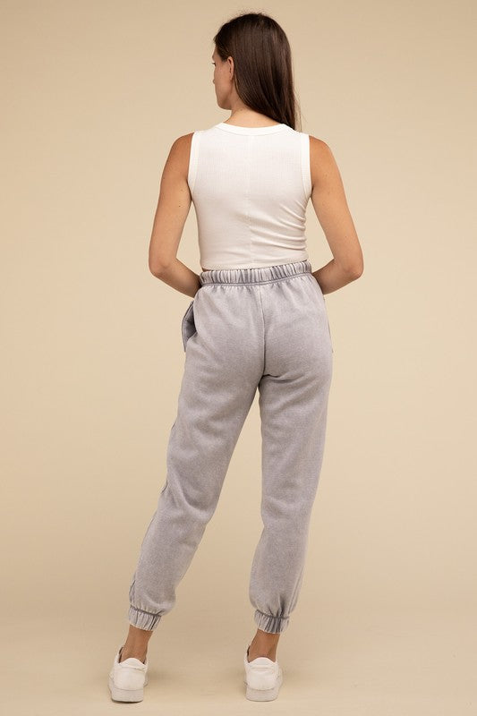 Acid Wash Fleece Sweatpants with Pockets by ZENANA | Fleurcouture