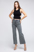 Acid Wash Frayed Cutoff Hem Straight Wide Pants ASH BLACK M by ZENANA | Fleurcouture