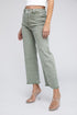 Acid Wash Frayed Cutoff Hem Straight Wide Pants OLIVE L by ZENANA | Fleurcouture