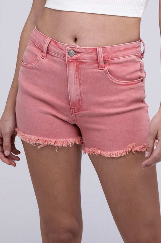 Acid Washed Frayed Cutoff Hem Shorts ASH PINK S by ZENANA | Fleurcouture