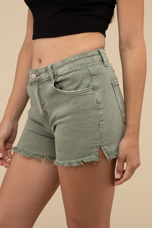 Acid Washed Frayed Cutoff Hem Shorts by ZENANA | Fleurcouture