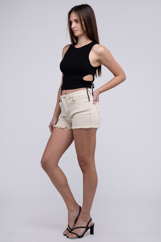 Acid Washed Frayed Cutoff Hem Shorts by ZENANA | Fleurcouture