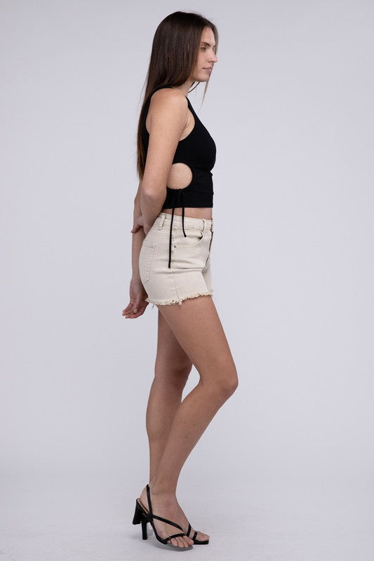 Acid Washed Frayed Cutoff Hem Shorts by ZENANA | Fleurcouture