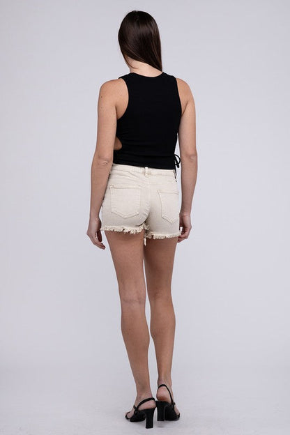 Acid Washed Frayed Cutoff Hem Shorts by ZENANA | Fleurcouture