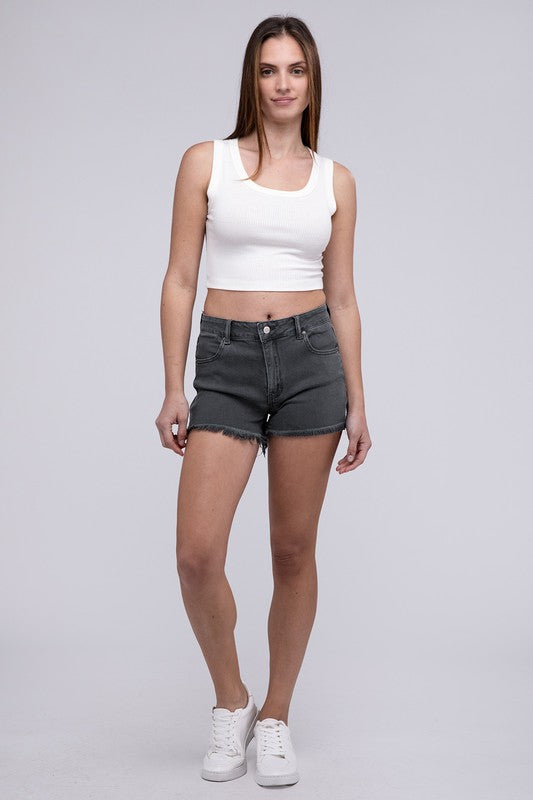 Acid Washed Frayed Cutoff Hem Shorts by ZENANA | Fleurcouture