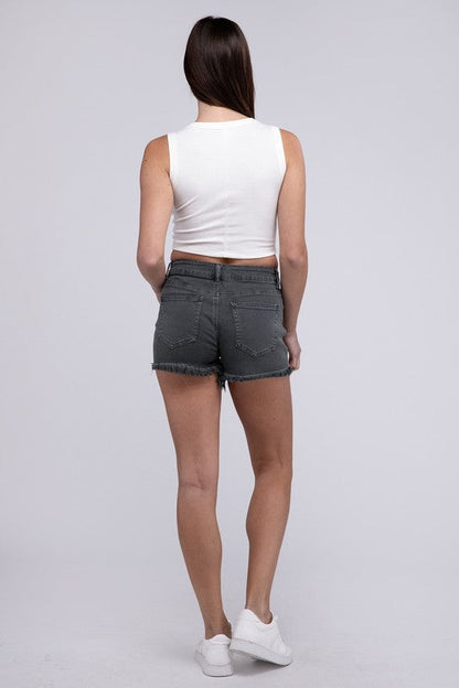 Acid Washed Frayed Cutoff Hem Shorts by ZENANA | Fleurcouture