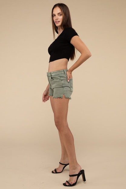 Acid Washed Frayed Cutoff Hem Shorts by ZENANA | Fleurcouture