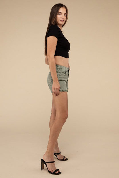 Acid Washed Frayed Cutoff Hem Shorts by ZENANA | Fleurcouture