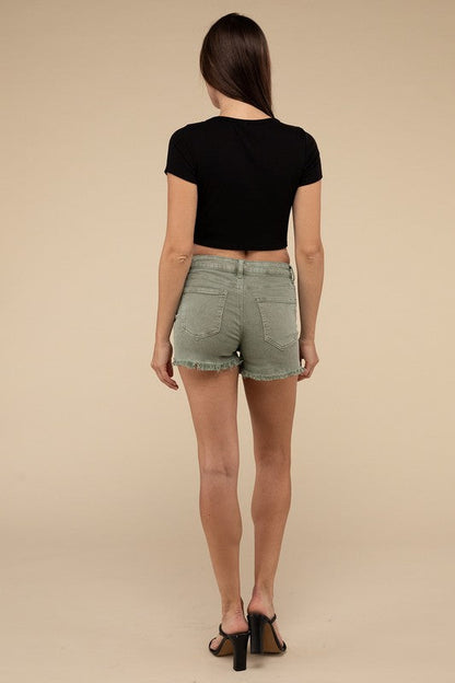 Acid Washed Frayed Cutoff Hem Shorts by ZENANA | Fleurcouture