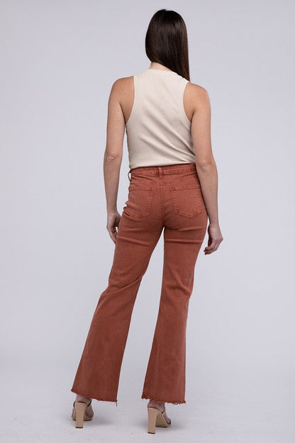 Acid Washed Frayed Cutoff Hem Straight Wide Pants by ZENANA | Fleurcouture