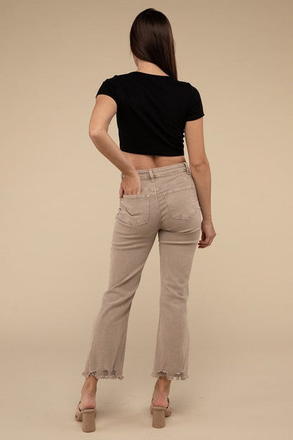 Acid Washed High Waist Distressed Straight Pants by ZENANA | Fleurcouture