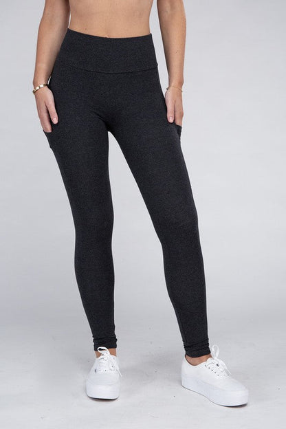 Active Leggings Featuring Concealed Pockets Charcoal S Leggings by Ambiance Apparel | Fleurcouture