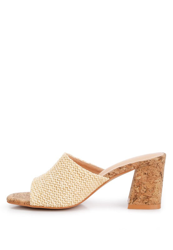 ADDIE Block Heel Slip On Sandals Natural by Rag Company | Fleurcouture