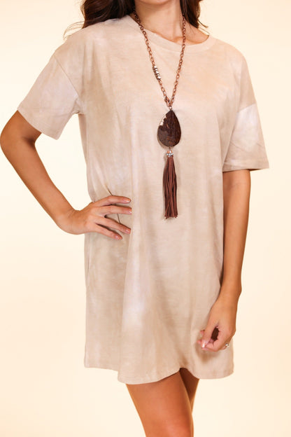 Adventuresome Beige Tie Dye T-Shirt Dress Beige BLANKS by Custom | Fleurcouture