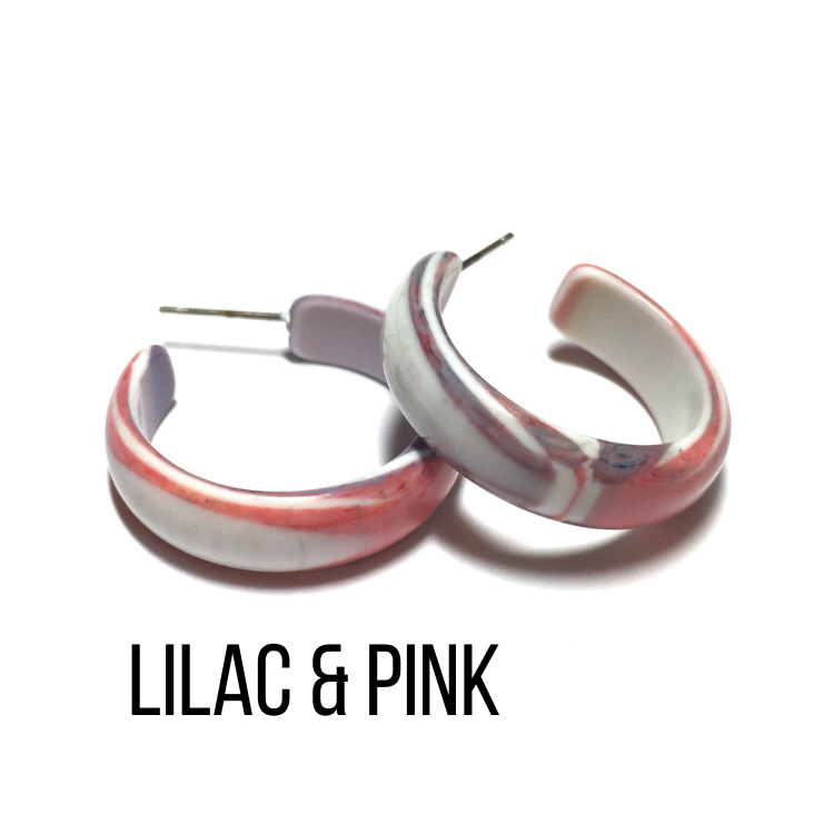 Agate Striped Simple Lucite Hoop Earrings Lilac &amp; Pink Agate Hoop Earrings by Leetie Lovendale | Fleurcouture