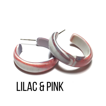 Agate Striped Simple Lucite Hoop Earrings Lilac &amp; Pink Agate Hoop Earrings by Leetie Lovendale | Fleurcouture