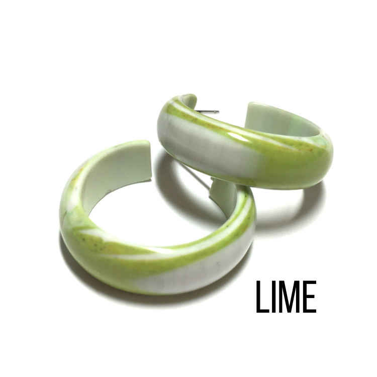 Agate Striped Simple Lucite Hoop Earrings Lime Agate Hoop Earrings by Leetie Lovendale | Fleurcouture