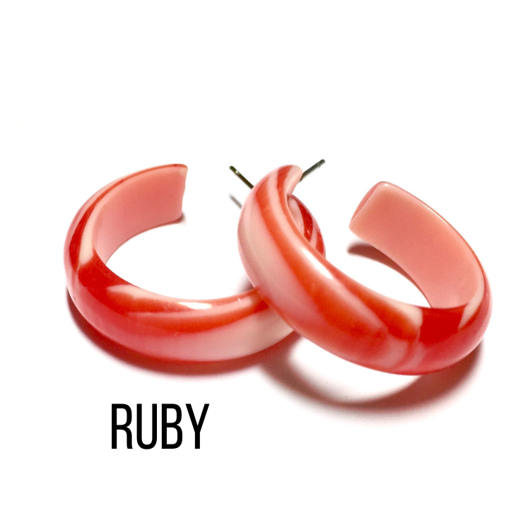 Agate Striped Simple Lucite Hoop Earrings Ruby Agate Hoop Earrings by Leetie Lovendale | Fleurcouture