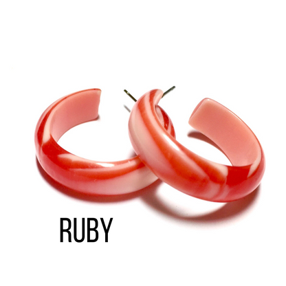 Agate Striped Simple Lucite Hoop Earrings Ruby Agate Hoop Earrings by Leetie Lovendale | Fleurcouture