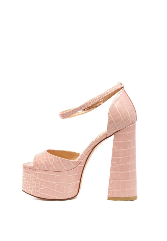 ALICE CROC PLATFORM HEELED SANDALS Blush by Rag Company | Fleurcouture