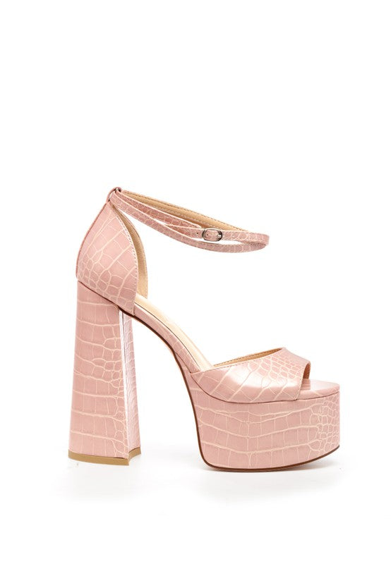 ALICE CROC PLATFORM HEELED SANDALS Blush by Rag Company | Fleurcouture