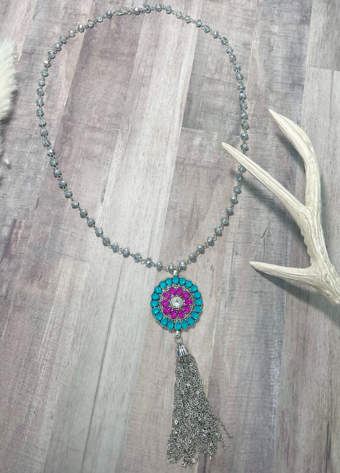 All For You Multi-Colored Pendant Necklace Silver Turquoise One Size Necklace by Southern Grace | Fleurcouture