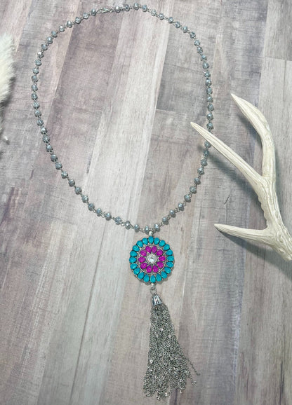 All For You Multi-Colored Pendant Necklace Silver Turquoise One Size Necklace by Southern Grace | Fleurcouture