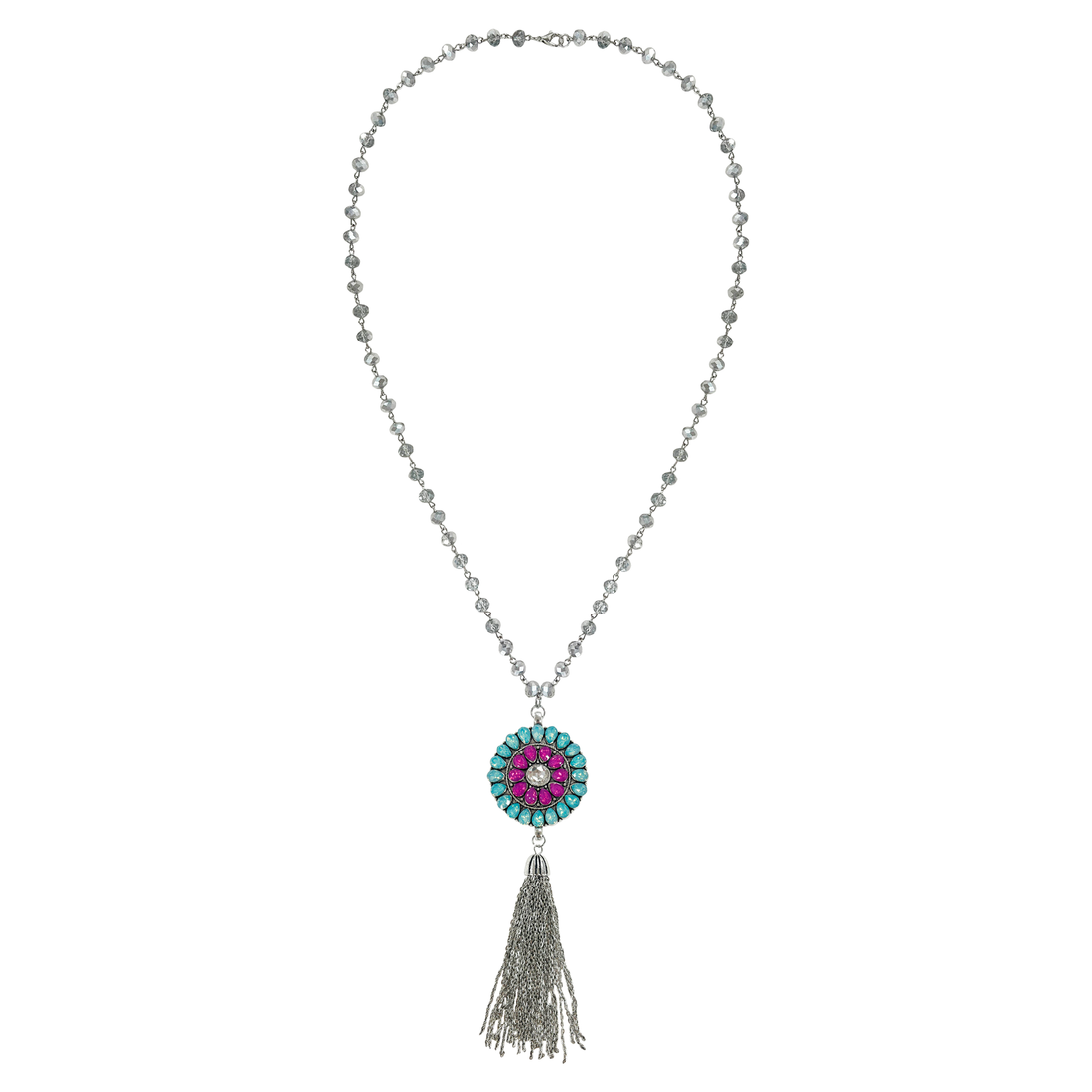 All For You Multi-Colored Pendant Necklace Silver Turquoise One Size Necklace by Southern Grace | Fleurcouture
