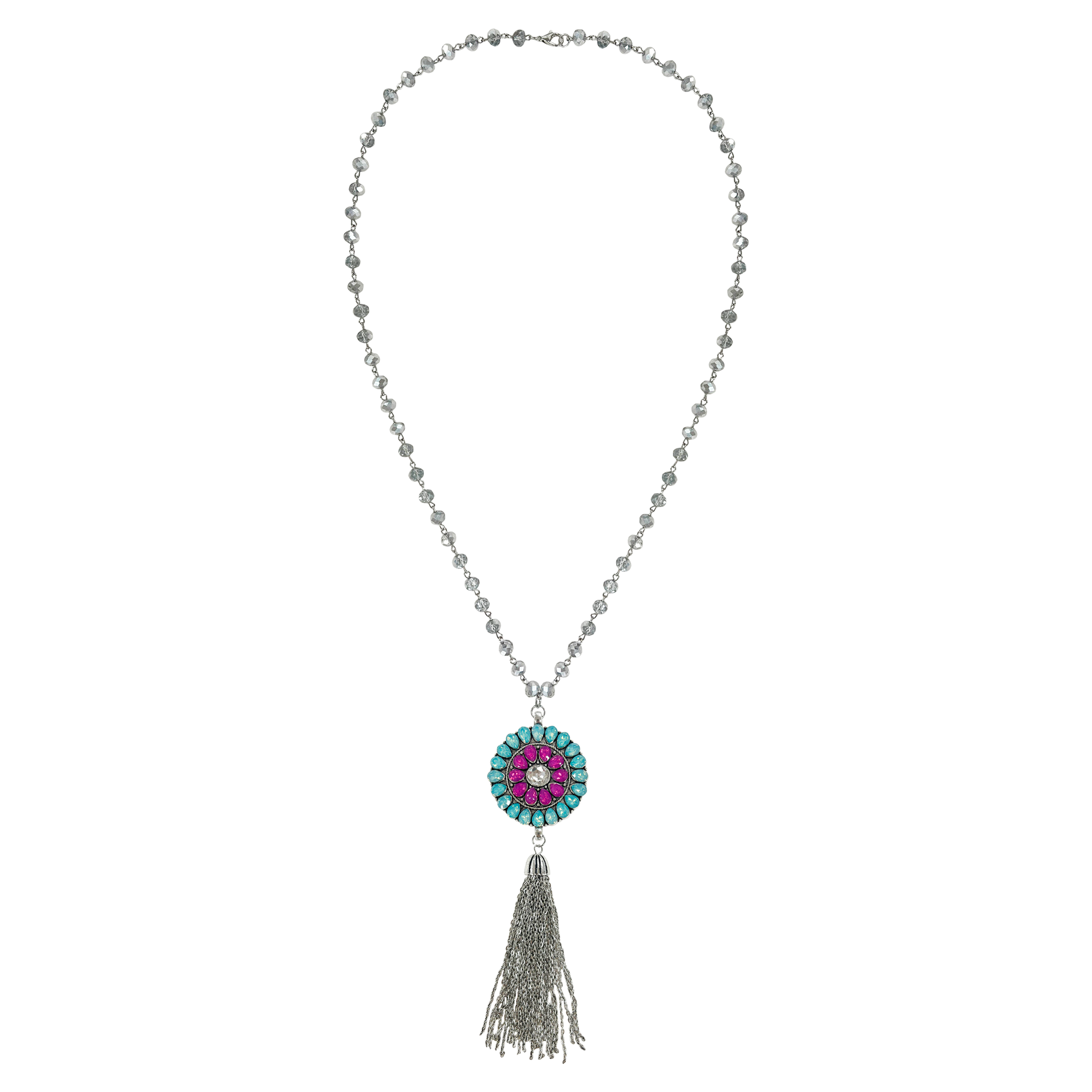 All For You Multi-Colored Pendant Necklace Silver Turquoise One Size Necklace by Southern Grace | Fleurcouture