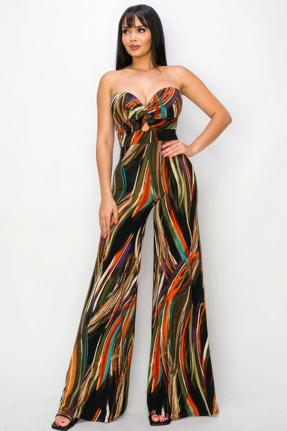 Allover Print Twist Front Wide Leg Jumpsuit Jumpsuits by Fleurcouture | Fleurcouture