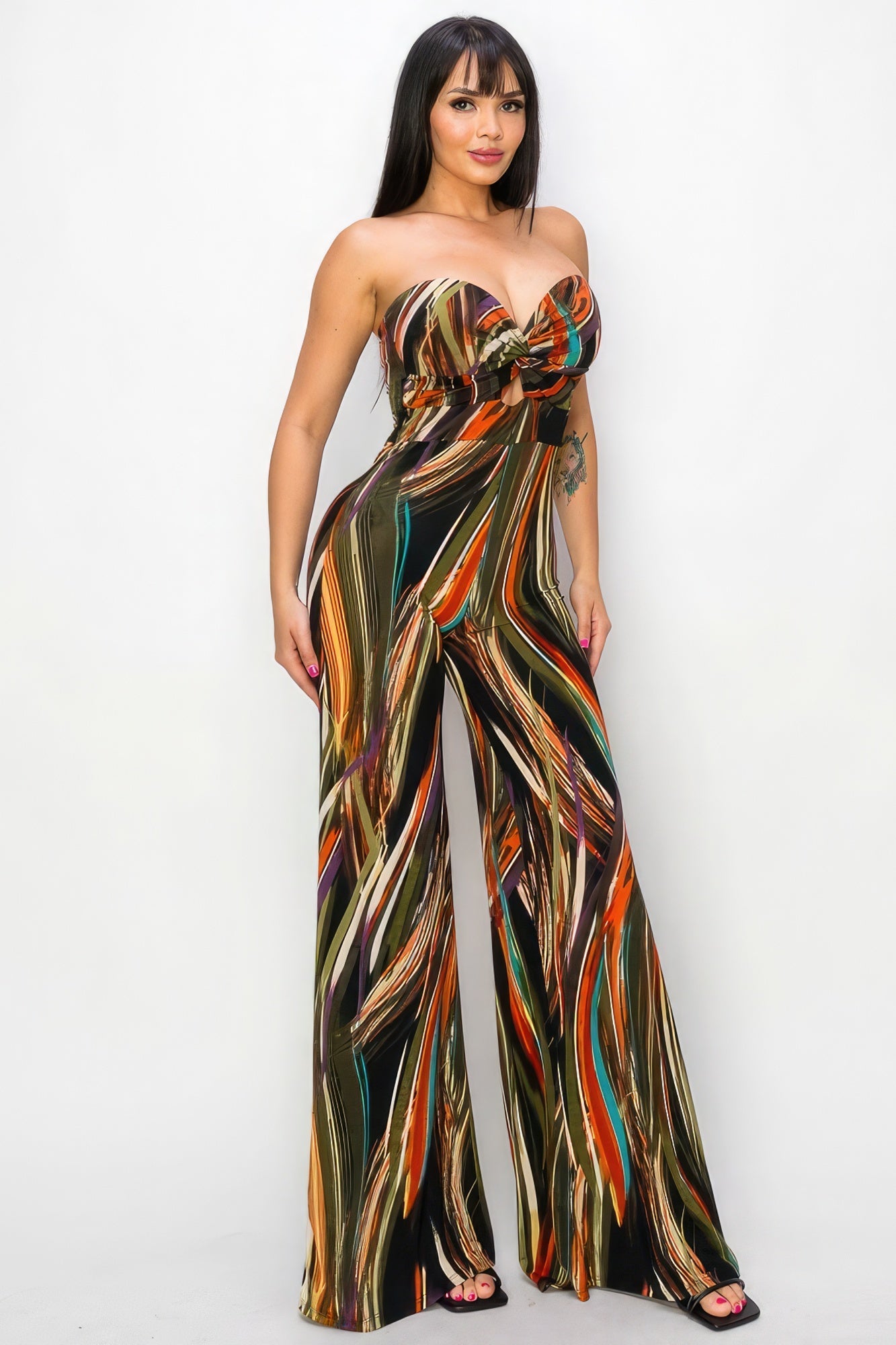 Allover Print Twist Front Wide Leg Jumpsuit Jumpsuits by Fleurcouture | Fleurcouture