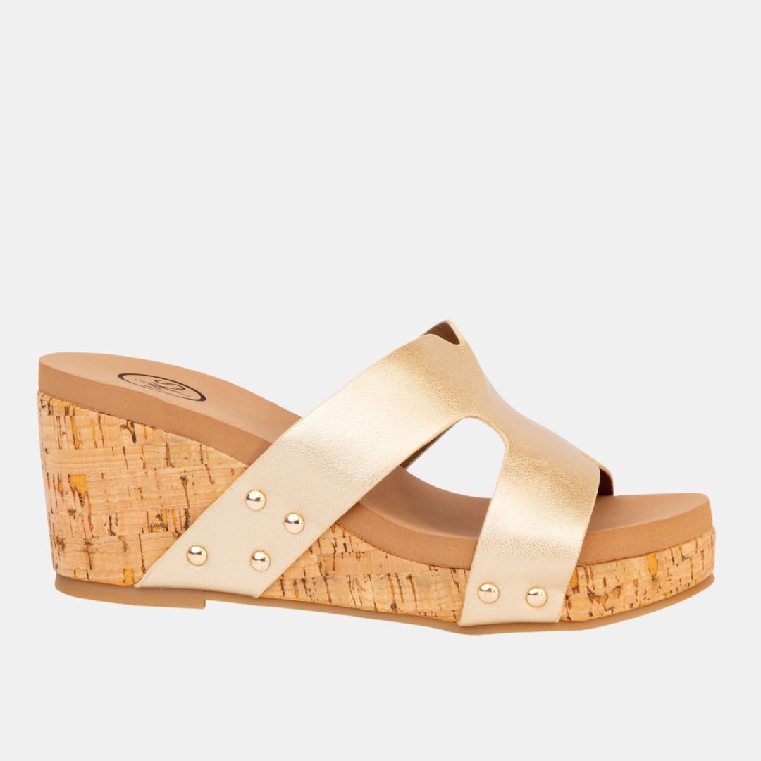 Allyson Cross Strap Wedge 6 Gold WEDGES by MODAPASSO | Fleurcouture