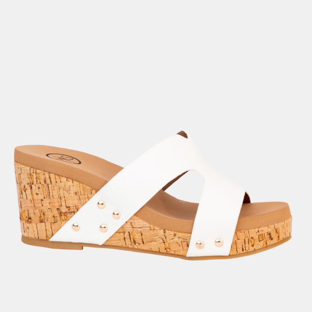 Allyson Cross Strap Wedge 6 White WEDGES by MODAPASSO | Fleurcouture