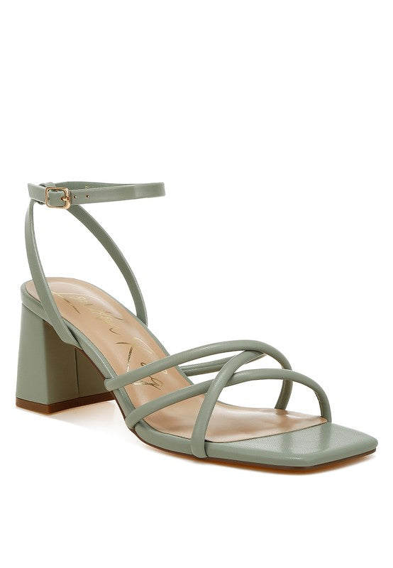 Alyona Low Block Heel Strappy Sandals Green US-5 / UK-3 / EU-36 by Rag Company | Fleurcouture