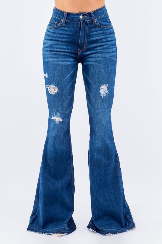 Amber Bell Bottom Jean - 36&quot; Inseam medium. blue 1 by GJG Denim | Fleurcouture