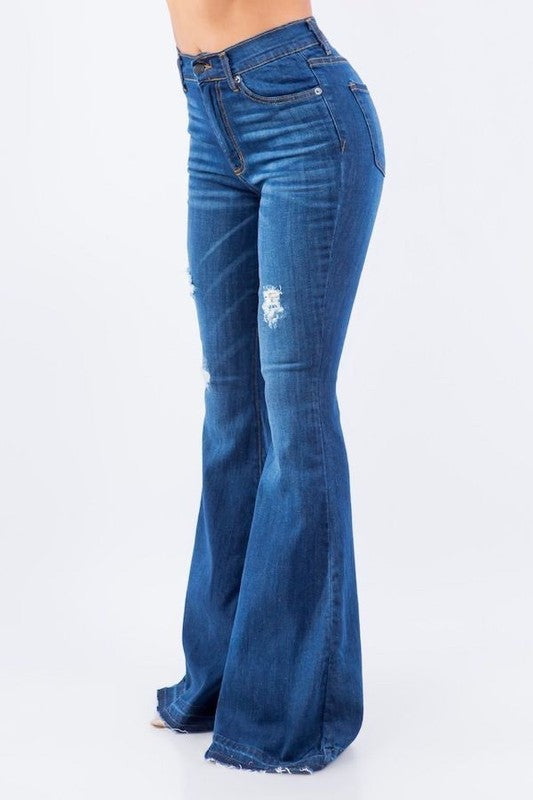 Amber Bell Bottom Jean - 36&quot; Inseam medium. blue by GJG Denim | Fleurcouture