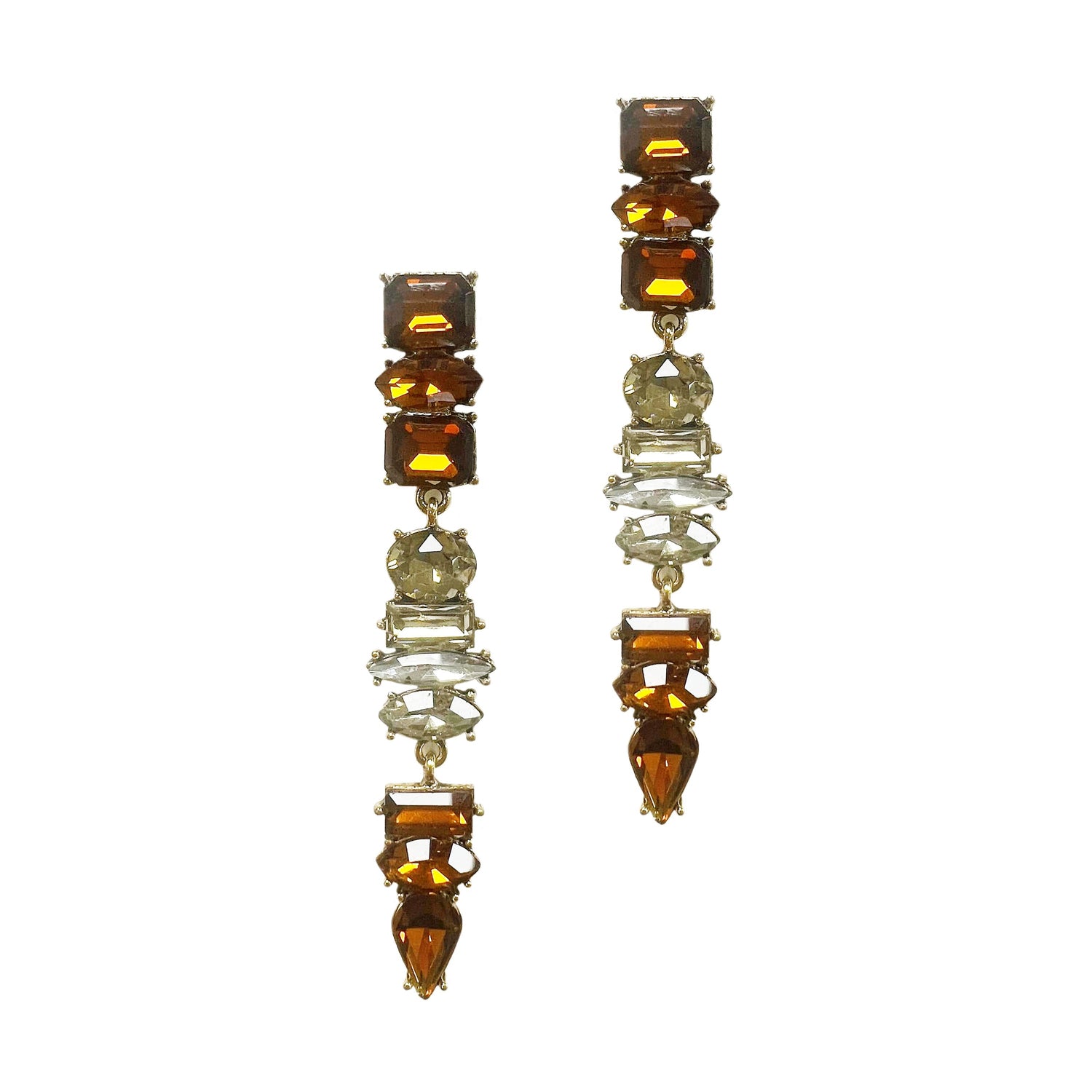 Amber Cascade Crystal Drops Brown One Size Earrings by Grace &amp; Emma | Fleurcouture