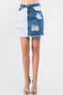 American Bazi Contrast Patched Frayed Denim Distressed Skirts Blue/White S by Trendsi | Fleurcouture