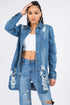 American Bazi Distressed Button Down Denim Shirt Jacket Medium Blue S Women&