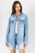 American Bazi Distressed Frayed Hem Denim Jacket LT Blue S Women&