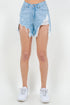 American Bazi High Waist Fringed Hem Denim Shorts Blue S Women&