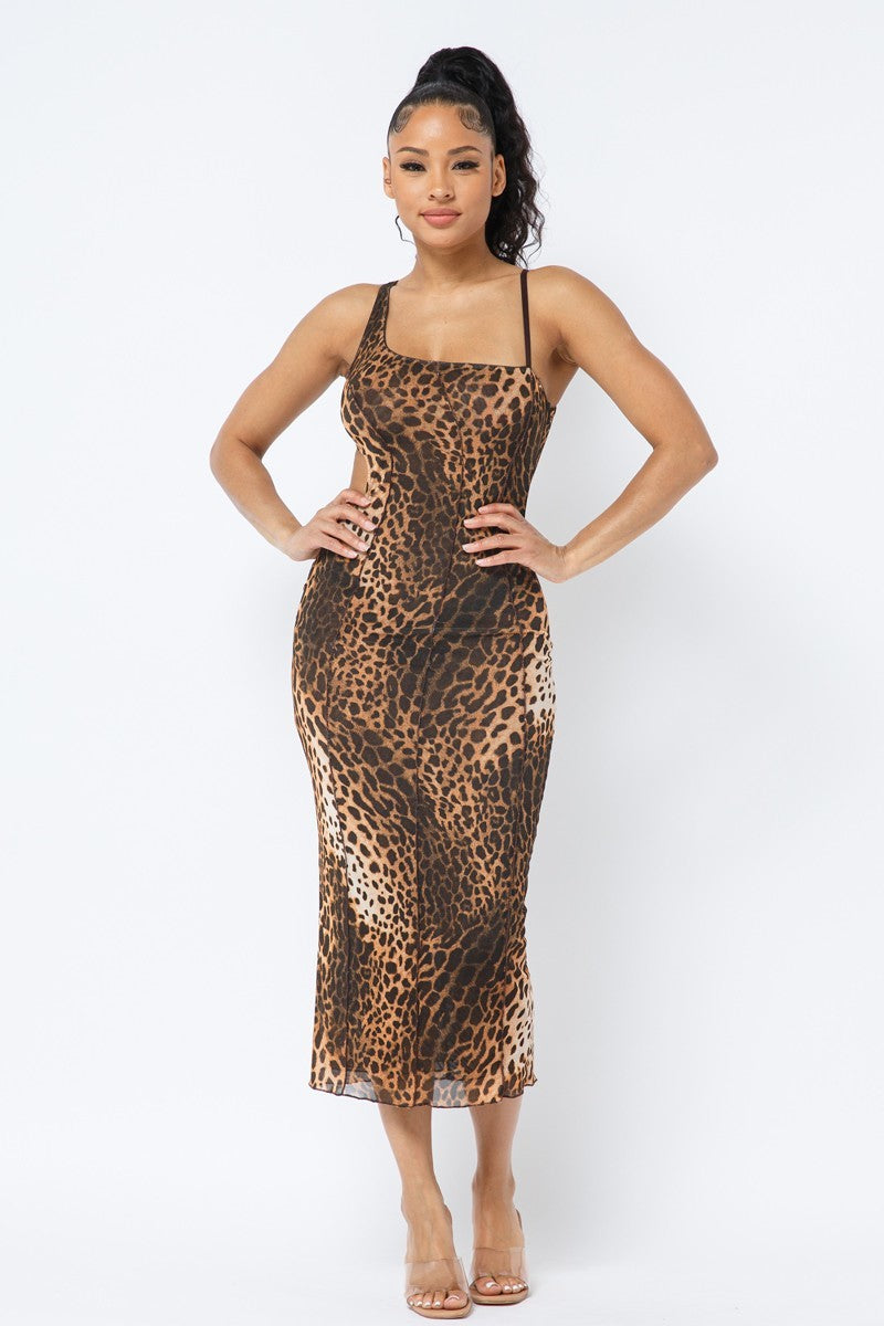 Animal Print Midi Dress With Strap by Fleurcouture | Fleurcouture