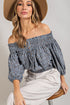 Animal Print Smocked Off the Shoulder Top BLUE S by eesome | Fleurcouture