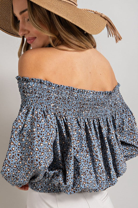 Animal Print Smocked Off the Shoulder Top by eesome | Fleurcouture