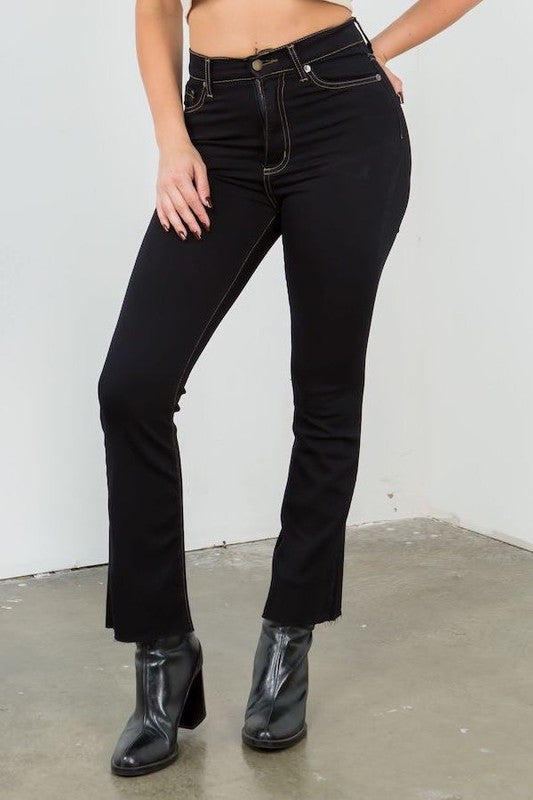 Ankle Cropped Flare Jean in Jet Black Black 9 by GJG Denim | Fleurcouture