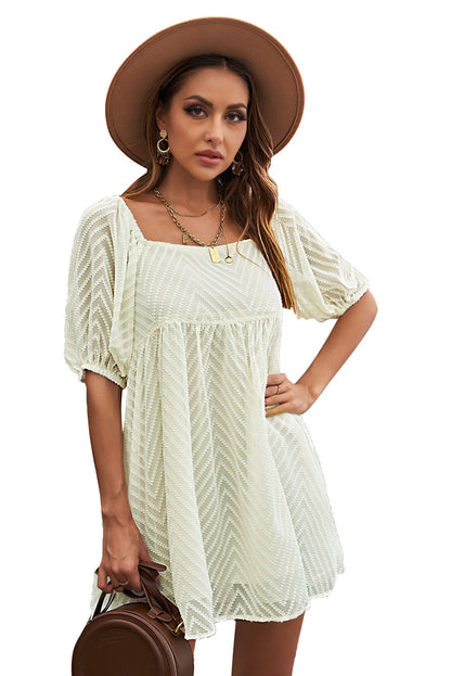 Apricot Square Neck Puff Sleeve Babydoll Mini Dress Apricot 100%Polyester Dresses/Mini Dresses by Fleurcouture | Fleurcouture